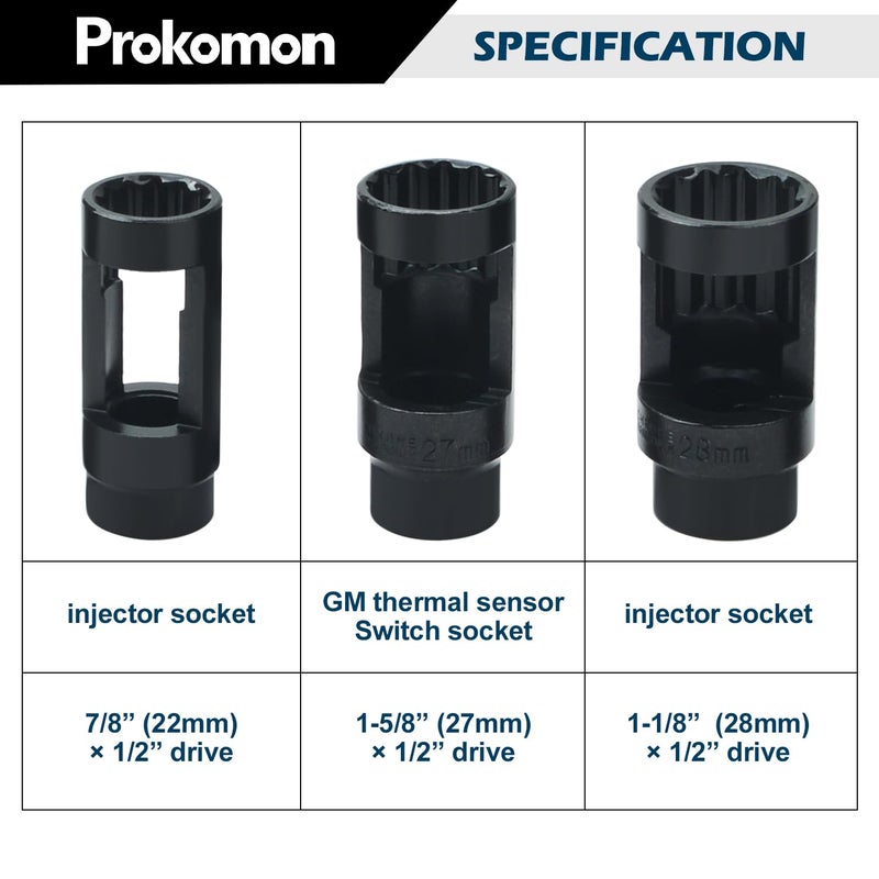 Prokomon 10pcs Oxygen Sensor Socket Set, O2 Sensor Removal Kit, Oil Pressure Sensor Socket Wrench Set 1/2" 3/8" Drives, Oxygen Thermal Oil Pressure Sensor Removers - Image 3